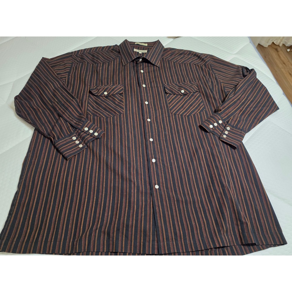 Foxfire Mens 2XB Western Shirt Long Sleeve Striped Brown Orange Button Down‎